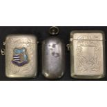 A Victorian sovereign and half sovereign case; an armorial vesta, Scarborough; a large vesta (3)