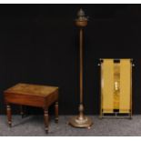 An early 20th century coppered floor standing oil lamp, converted to electricity, Lampe Veritas,