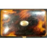 A Victorian tortoiseshell gold mounted card case, 9cm long