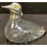 A novelty decanter with silver plated hinged cover, modelled as waterfowl, 13cm high
