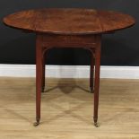 A George III mahogany Pembroke table, oval top with fall leaves above a single frieze drawer, half-