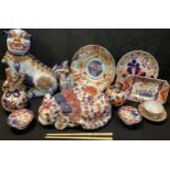 Oriental Ceramics - a pair of Japanese Imari bottle vases; others including vases, bowls, Dog of