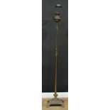 A brass floor-standing telescopic lamp, Corinthian column, stepped square base, 166cm extending to