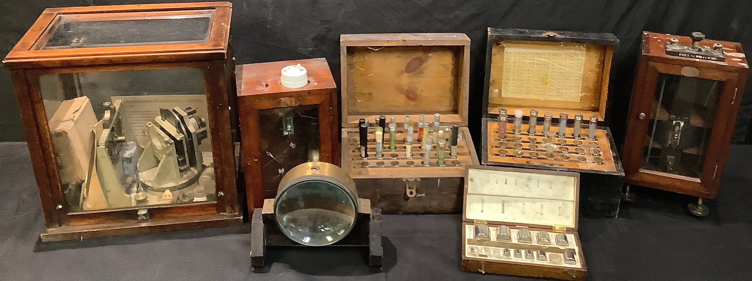Scientific Instruments - a back reflection camera, mahogany and glass cased; other cased