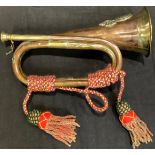 Militaria - a copper and brass bugle, applied with the insignia of the Royal Welsh Fusiliers