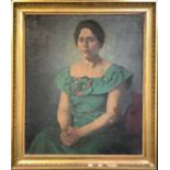 English School Society Portrait, young lady wearing green dress oil on canvas, 75cm x 63cm