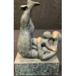 Interior Design - a contemporary bronzed metal sculpture, Mother and Child, 32.5cm high