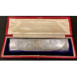 Sewing - a Victorian silver plated seamstress's case, The Hales Safety Crochet Hook Protector,