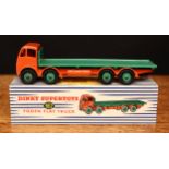 Dinky Supertoys 902 Foden flat truck, 2nd type orange cab and chassis, green flat bed, pale green