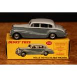 Dinky Toys 150 Rolls-Royce Silver Wraith with windows, two tone grey body. chrome spun hubs, boxed -