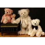 A Dean's Rag Book Co. jointed teddy bear, pink mohair, black plastic eyes, vertically brown stitched