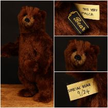 Bear Bits (Jean and Bill Ashburner) 'Malca' artist made jointed bear, brown dense mohair, black