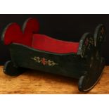 Folk-Art - a first-half 20th century painted pine dolls rocking cradle, the exterior painted with