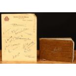 Sport, Cricket - Autographs 1930's England Test Cricket team in ink on a King's Court Hotel