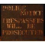 Crime and Punishment, Industrial Salvage Interest - a rectangular shaped enamel sign, applied with