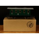 ETS (Electric Train Systems, Czech Republic) O Gauge tinplate 302 K.P.E.V. passenger car, green body