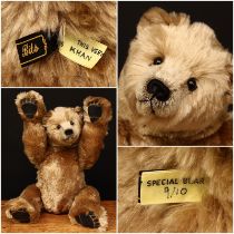 Bear Bits (Jean and Bill Ashburner) 'Khan' artist made jointed bear, golden dense mohair, black