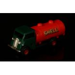 Tri-ang Minic (Lines Brothers) tinplate and clockwork 15M petrol tanker, dark green cab with black