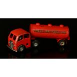 Tri-ang Minic (Lines Brothers) tinplate and clockwork 31M articulated oil tanker, red cab with black