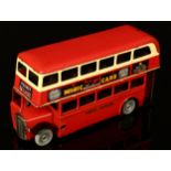 Tri-ang Minic (Lines Brothers) tinplate and clockwork 60M double decker bus, red body with black