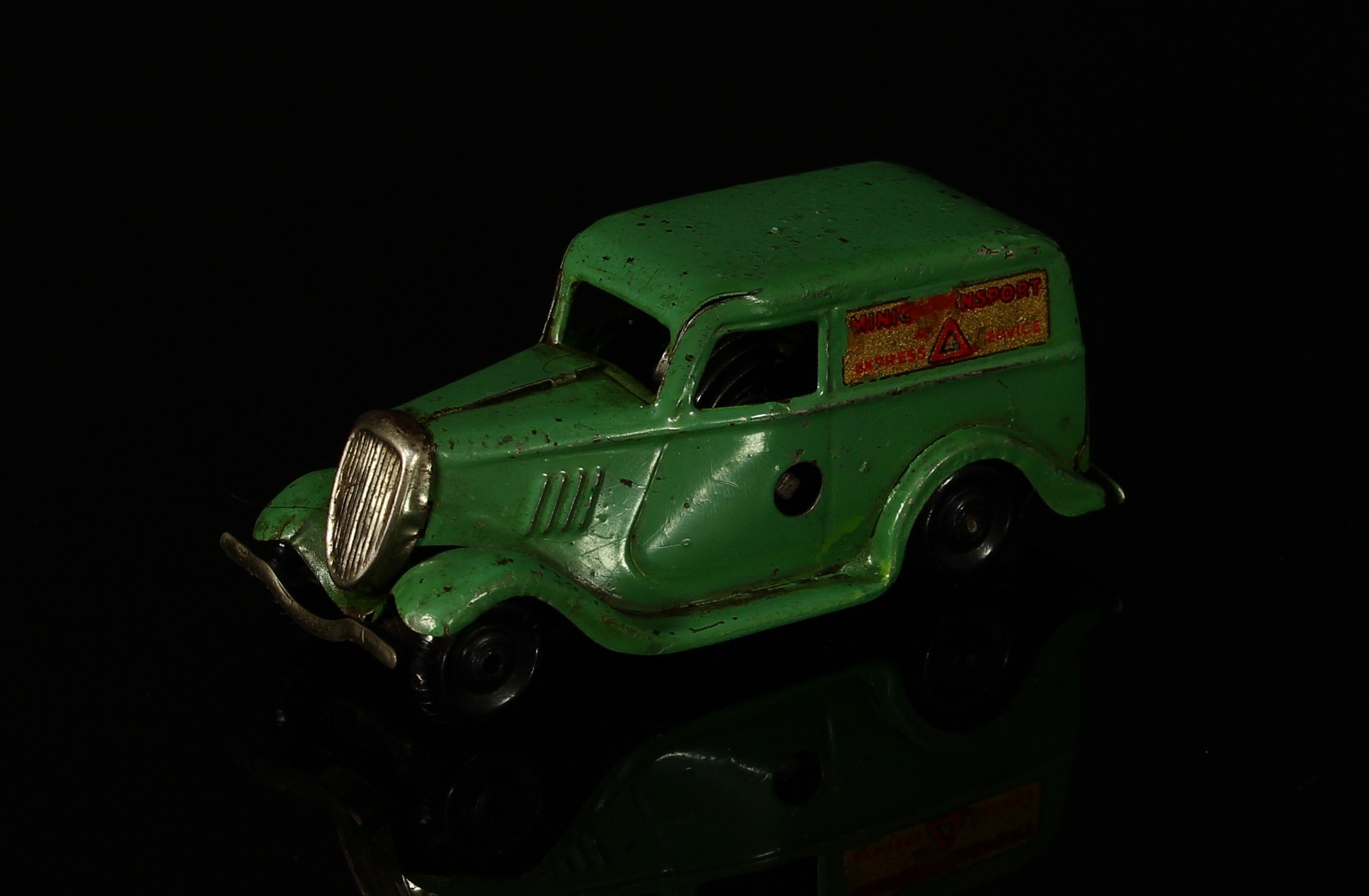 Tri-ang Minic (Lines Brothers) tinplate and clockwork 2M Ford light van, pale green body with decals