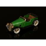 Tri-ang Minic (Lines Brothers) tinplate and clockwork 17M Vauxhall tourer, green body with black