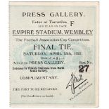 Sport, Football - a complimentary press gallery ticket stub for the Football Association Cup