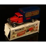 Tri-ang Minic (Lines Brothers) tinplate and clockwork 21M delivery van, red cab with polished plated