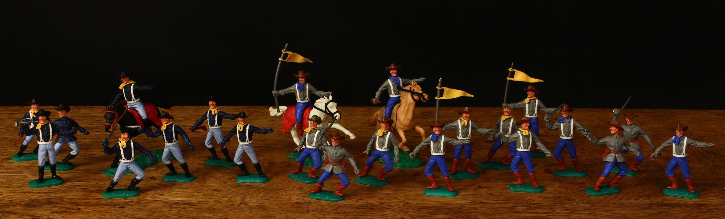Timpo Toys plastic 'Swoppet' figures, comprising a U.S. 7th Cavalry figure, mounted on horseback,