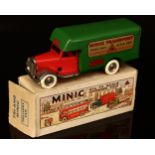 Tri-ang Minic (Lines Brothers) tinplate and clockwork 24M Luton transport van, red cab with polished