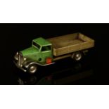 Tri-ang Minic (Lines Brothers) tinplate and clockwork 25M lorry, green cab with polished plated