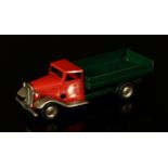 Tri-ang Minic (Lines Brothers) tinplate and clockwork 25M standard lorry, red cab with dark green