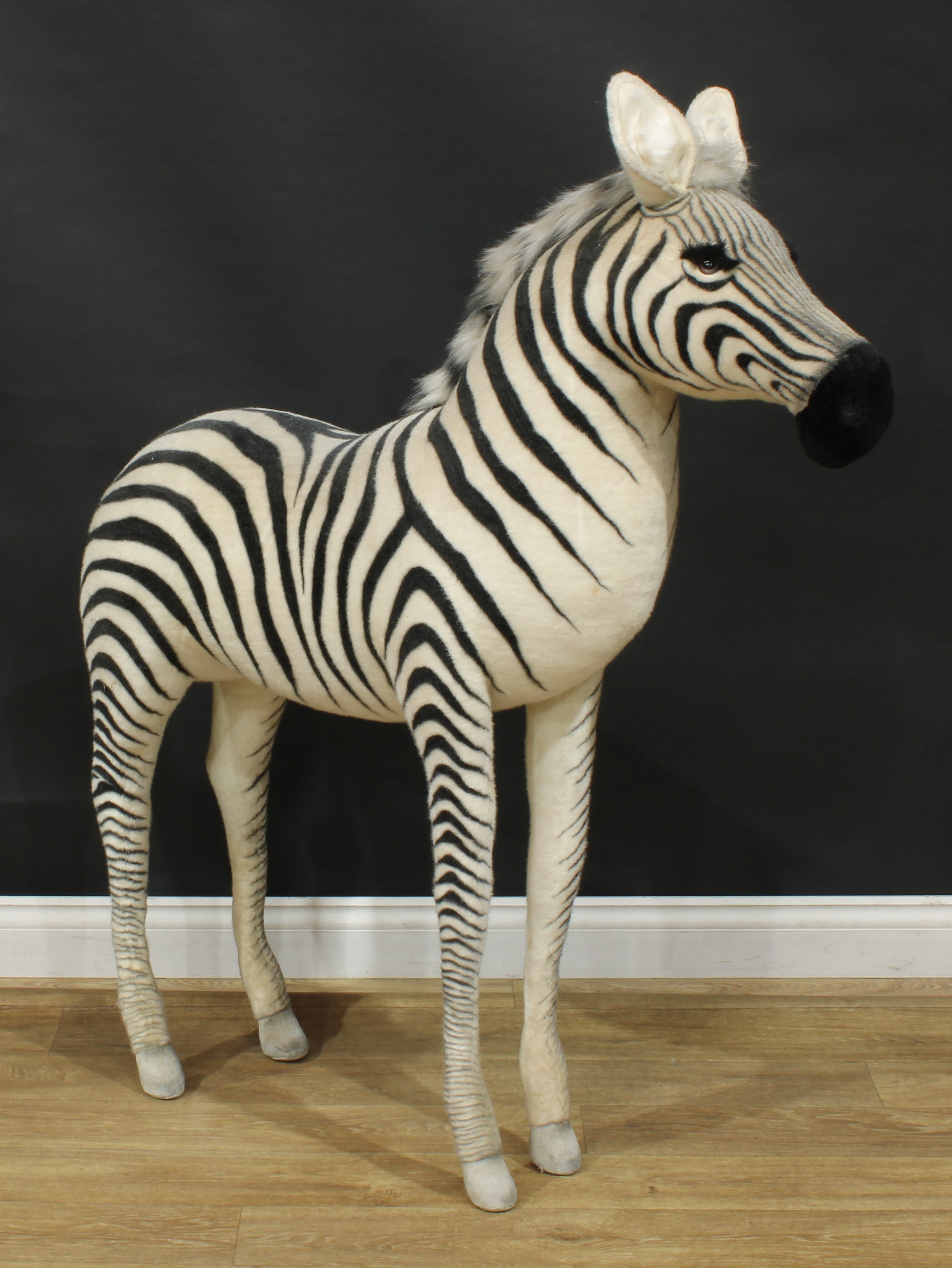 A large shop display/point of sale model of a Zebra, probably by Steiff (Germany) or similar,