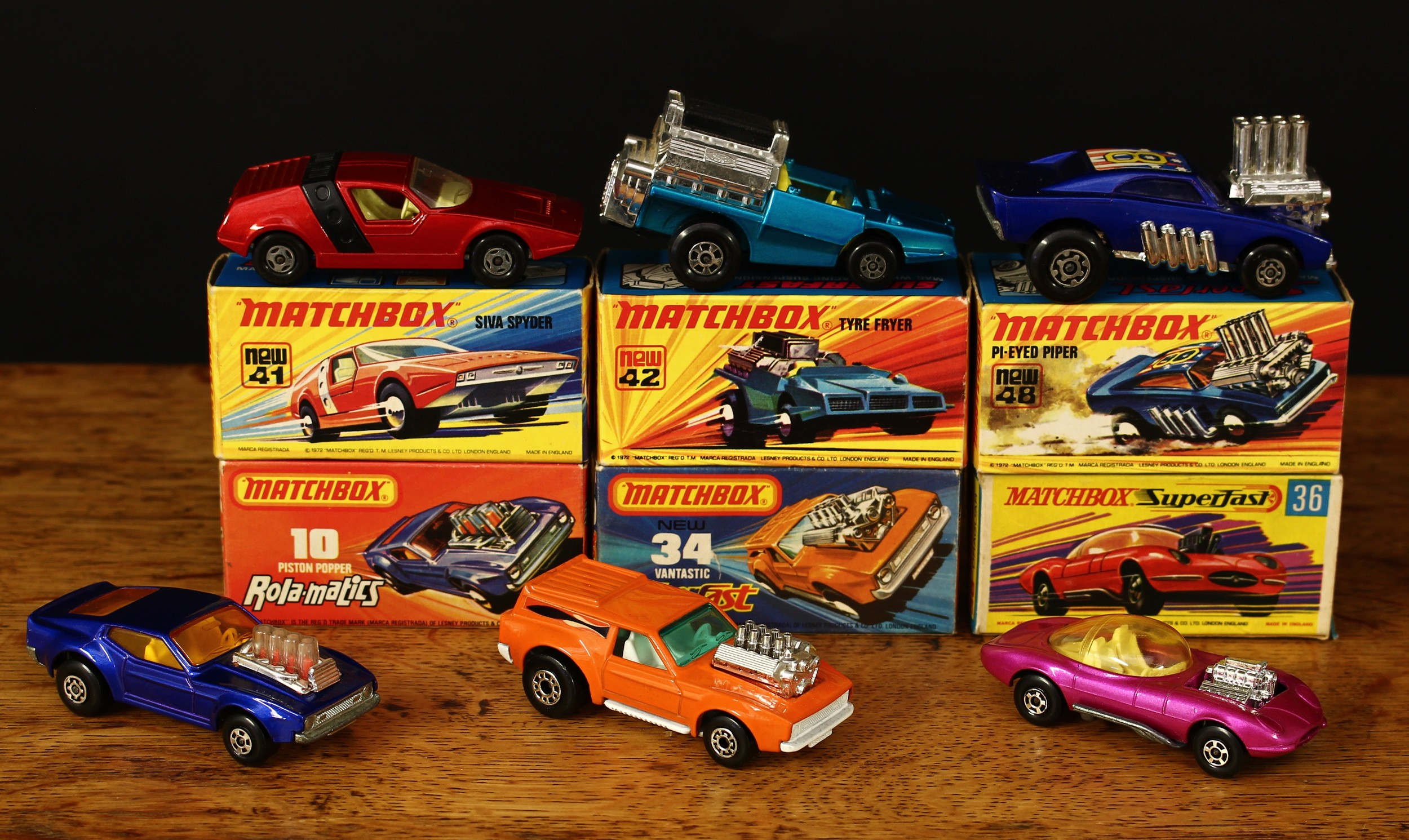 Matchbox 1-75 series models, Superfast issues, comprising 10e Piston Popper (Rola.matics),