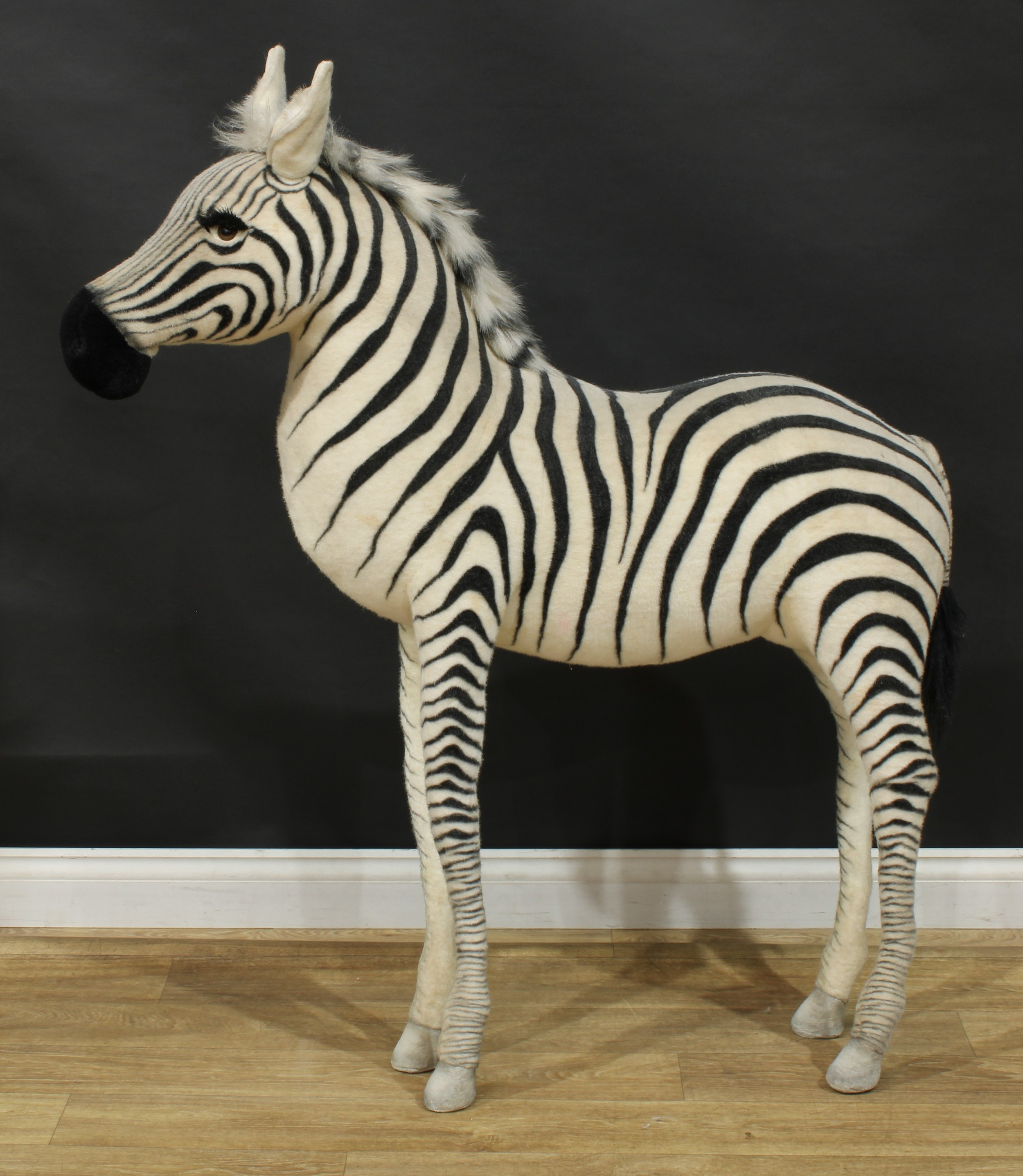 A large shop display/point of sale model of a Zebra, probably by Steiff (Germany) or similar, - Image 3 of 5