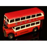 Tri-ang Minic (Lines Brothers) tinplate and clockwork 60M double decker bus, red body with black