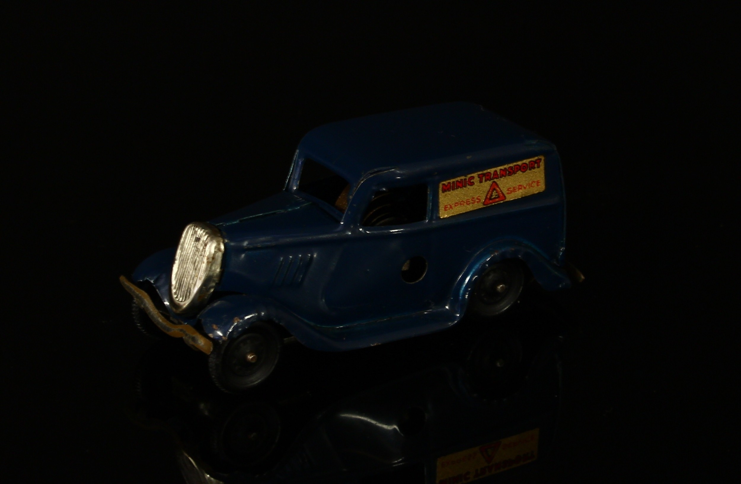 Tri-ang Minic (Lines Brothers) tinplate and clockwork 2M Ford light van, dark blue body with