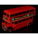 Tri-ang Minic (Lines Brothers) tinplate and clockwork 60M double decker bus, red body with black