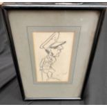 WW1 British framed caricature ink sketch cartoon of a British Officer, signed "L.B. Blake, LBB