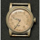 WW1 US Army issue wristwatch by Waltham. White enamel dial with Arabic numerals and separate seconds