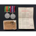 WW2 British War Medal and Defence Medal, both with original ribbons and mounted on a bar to Mr H