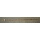 Halberd with double edged spear point 20cm in length. Wooden pole which has been wire bound top