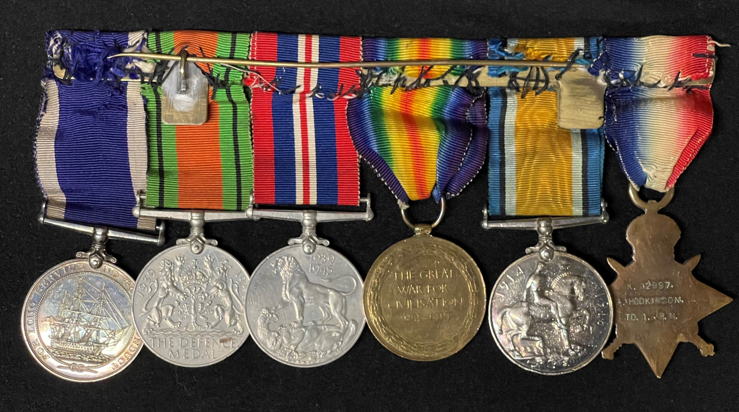 WW1 & WW2 British Royal Navy Medal group comprising of: 1914-15 Star, War Medal and Victory Medal, - Bild 7 aus 7