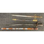 Royal Artillery officer's sword with single edged fullered proof marked blade, no makers mark, 790mm