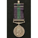 ERII General Service Medal with Malaya Clasp to 23138510 Pte GI Lewis , South Wales Borderers.