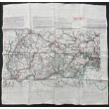 WW2 British RAF Silk Escape Map code letter X / Y. Shows escape routes to Switzerland. Double sided.