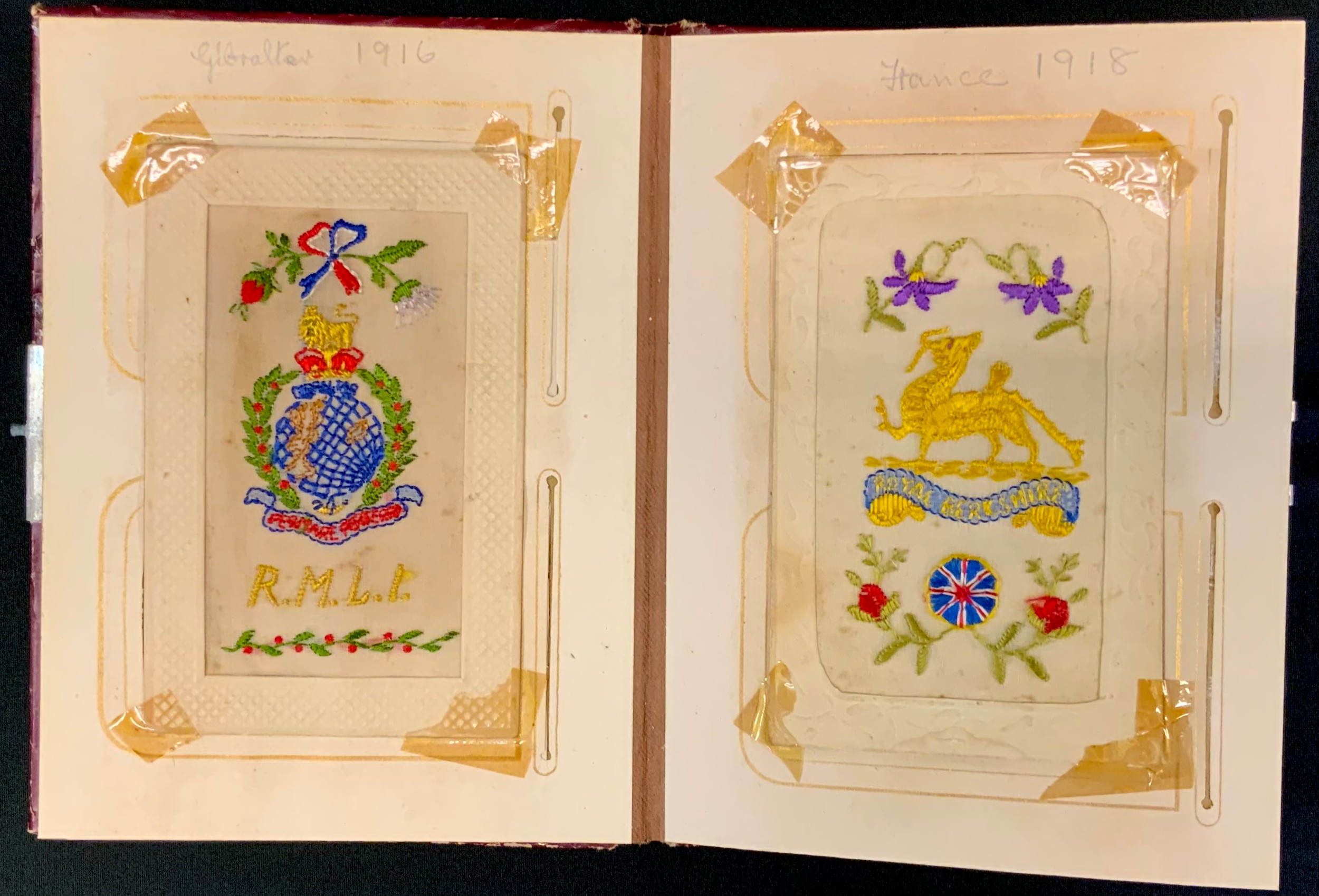 WW1 British Silk and Other Postcards or Greetings Cards, Funeral Cards in a period album: Silk cards - Bild 4 aus 4