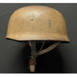 WW2 Third Reich Luftwaffe Fallschirmjager M38 Steel Helmet. Dark Tan Camo paint finish thickly brush