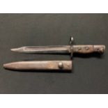 WW2 British No5 Jungle Carbine Bayonet with 197mm long Bowie style blade, maker marked "WSC". Wooden