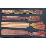 Four Victorian Army Officers Sashes. Each approx. 80cm to 90cm in length.